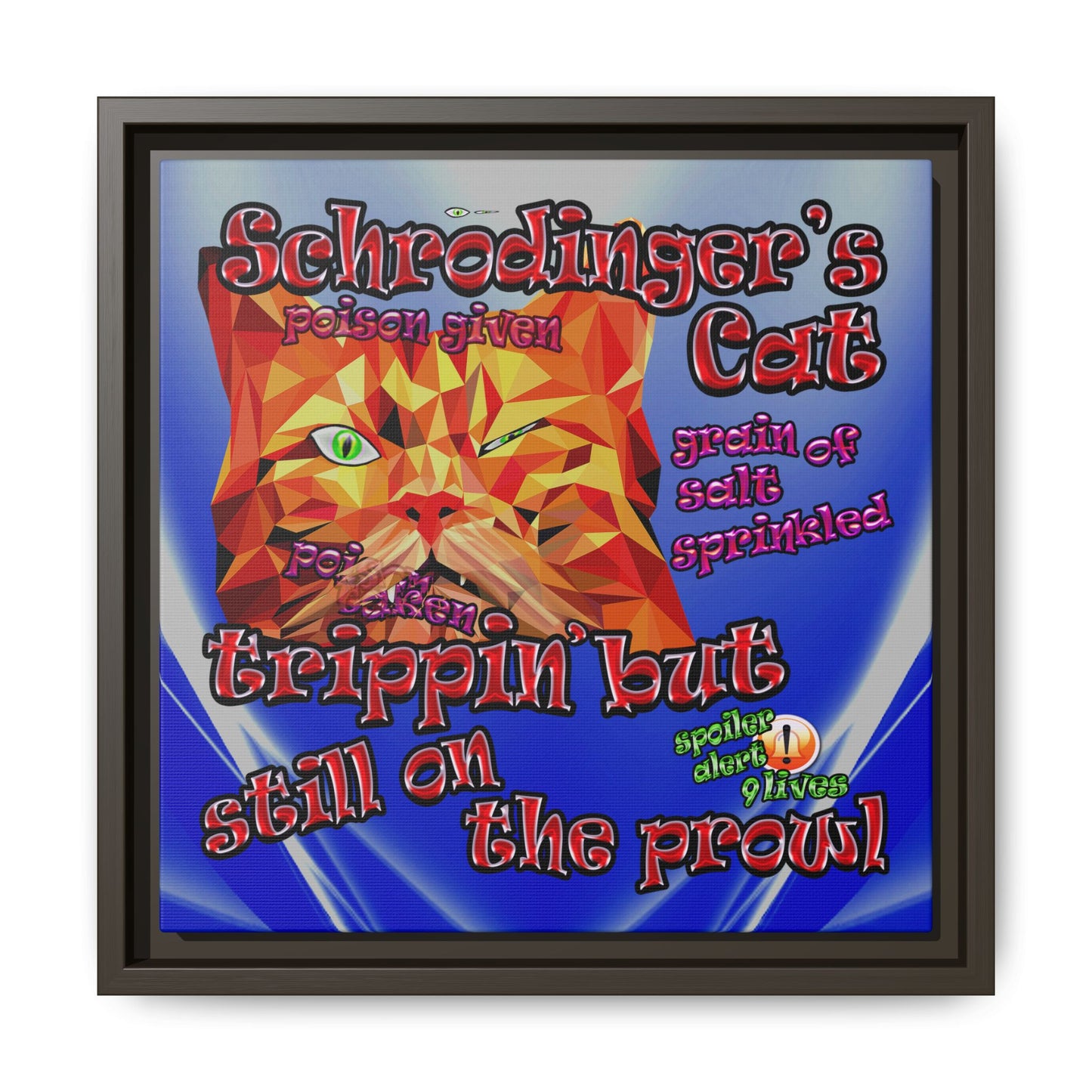 schrodinger's cat - framed canvas art (blue-white wave)