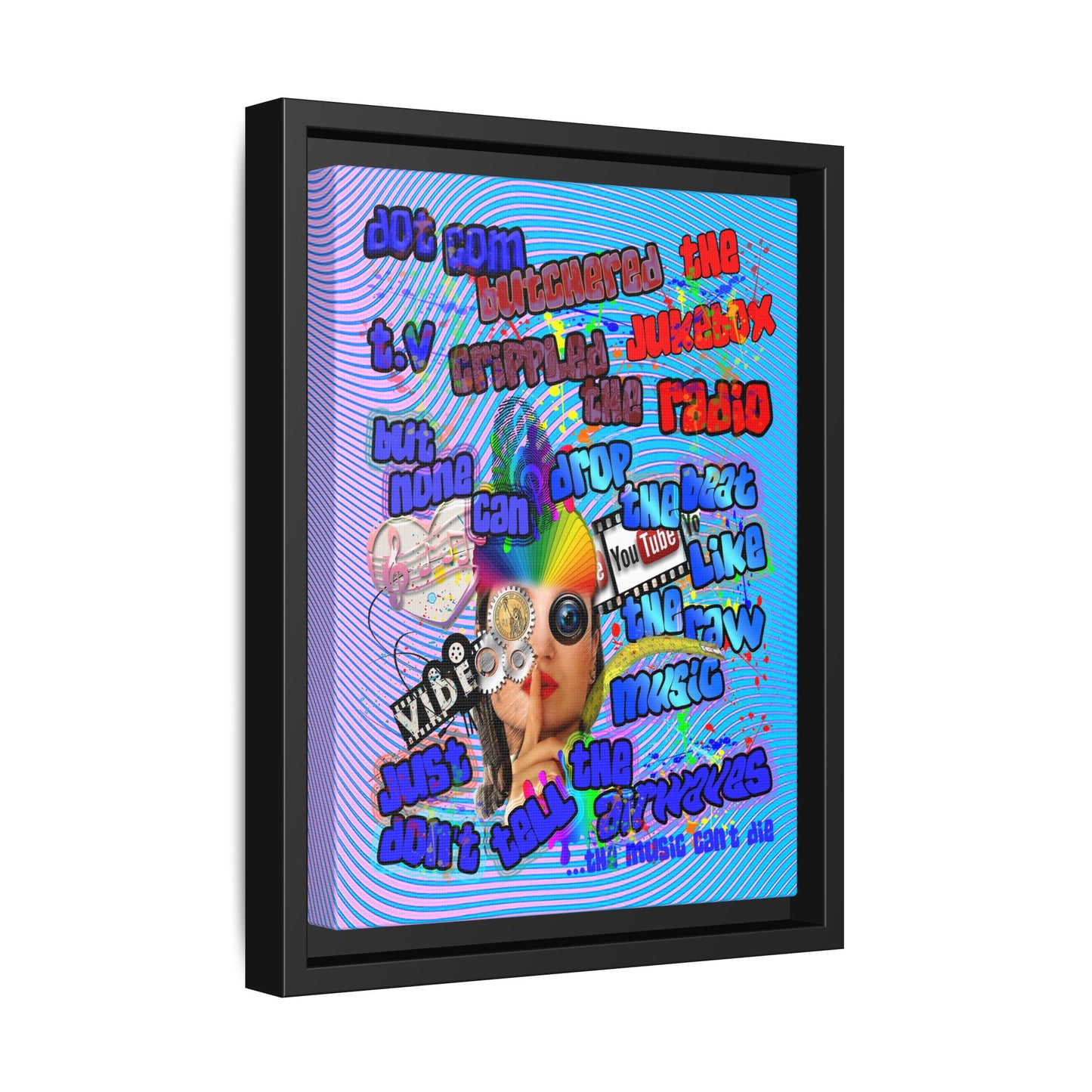 drop the beat - framed canvas art (light blue-purple wave)