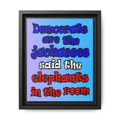 donkeys and elephants - framed canvas art (light blue-purple wave)