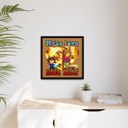 love peace - framed canvas art (light brown)