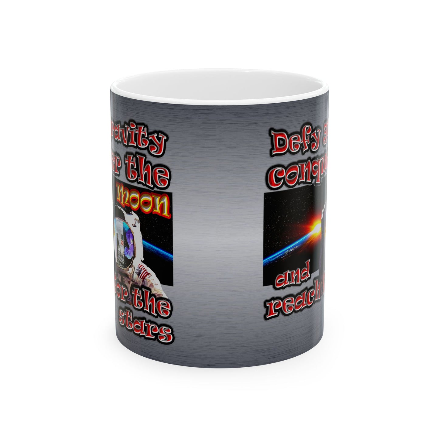 defy conquer reach - White Mug (brushed nickel)