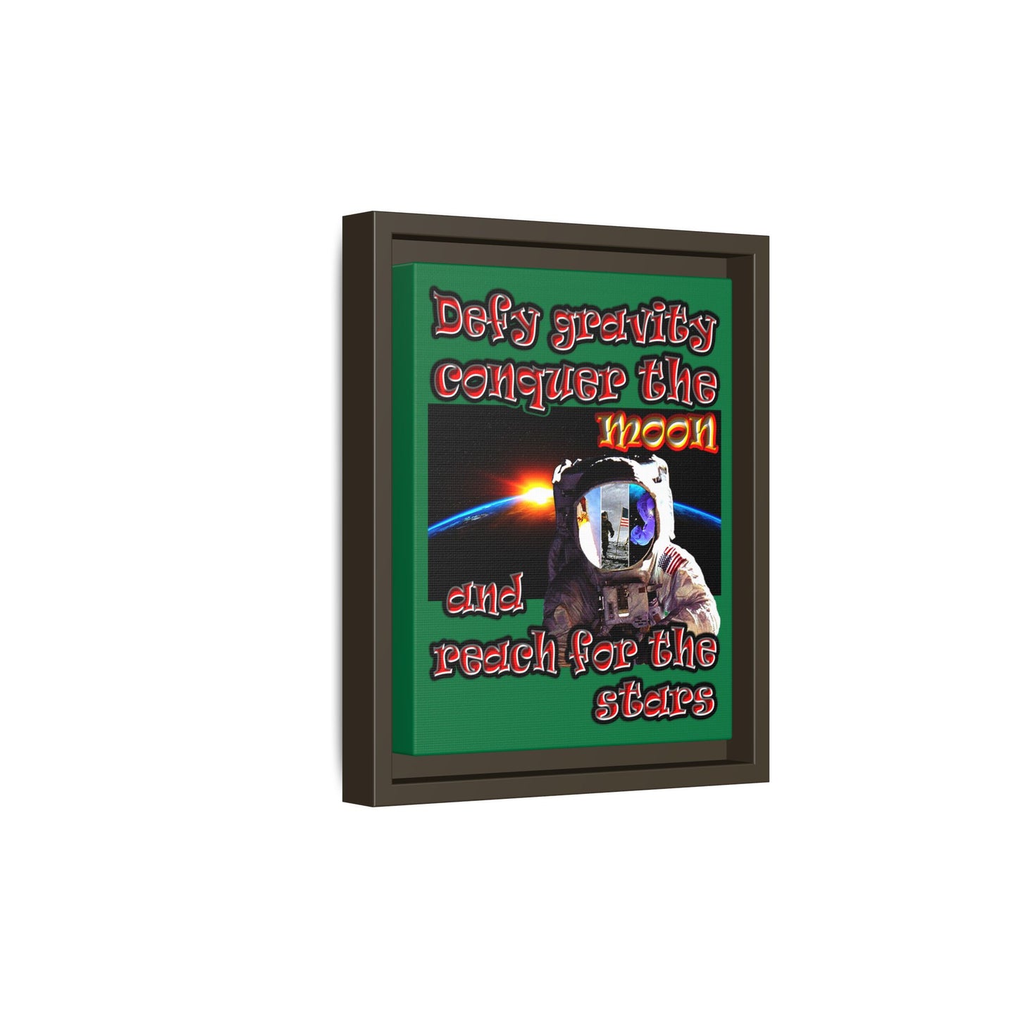 defy conquer reach - framed canvas art (dark green)