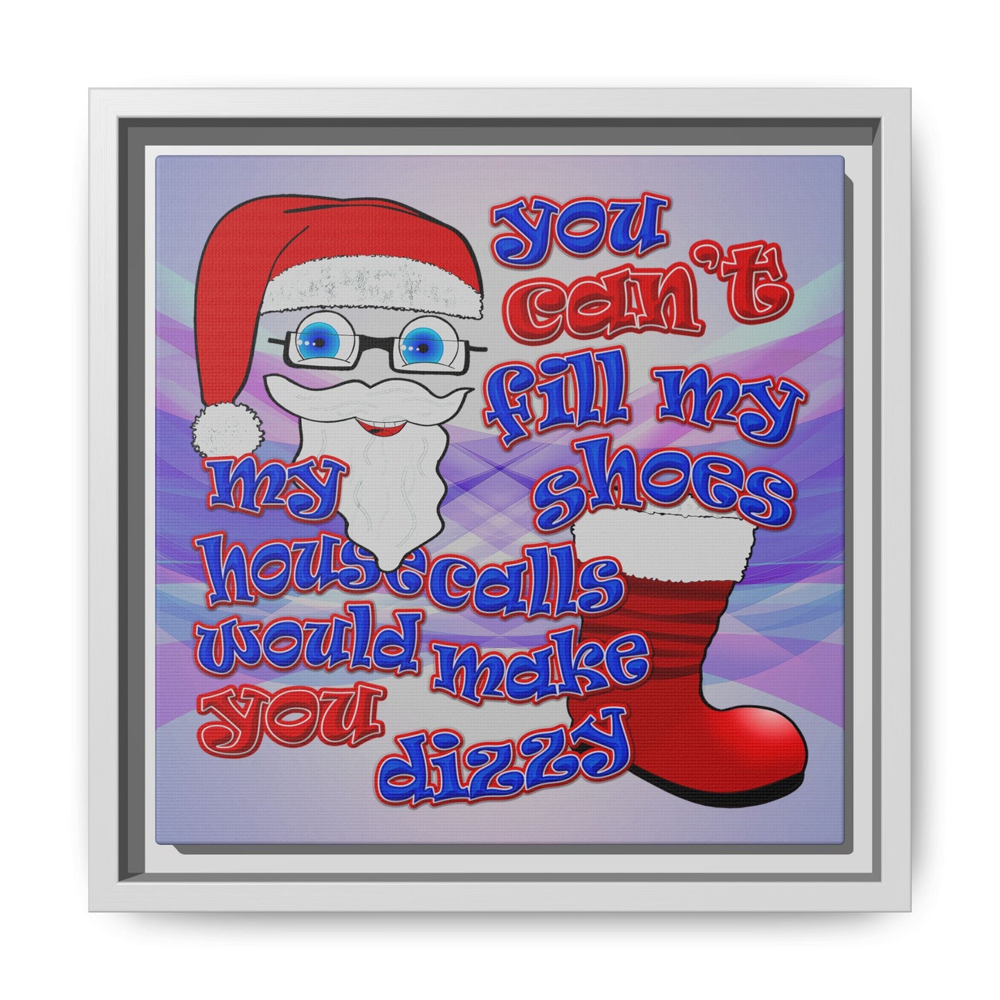 santa's shoes - framed canvas art (light blue-pink wave)