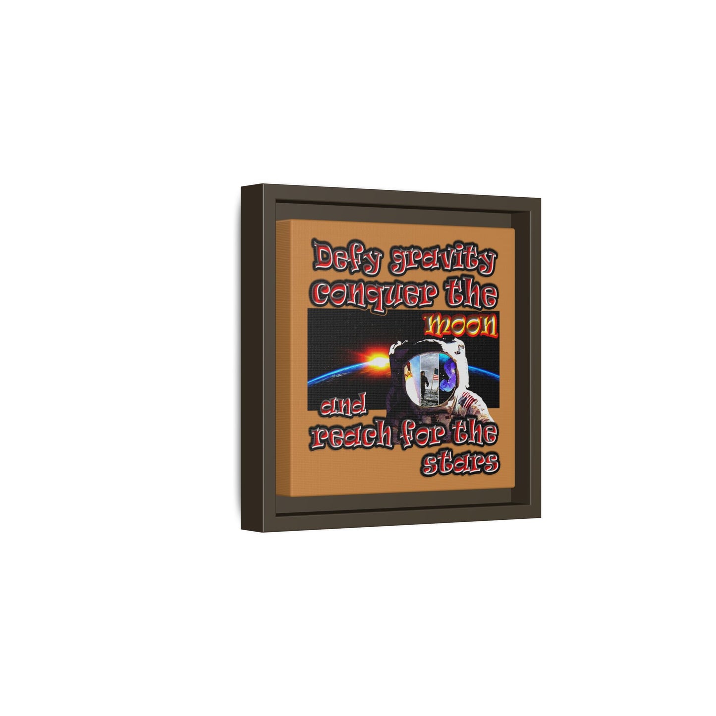 defy conquer reach - framed canvas art (light brown)