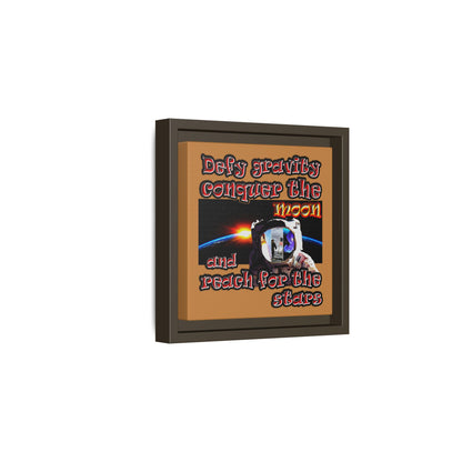 defy conquer reach - framed canvas art (light brown)