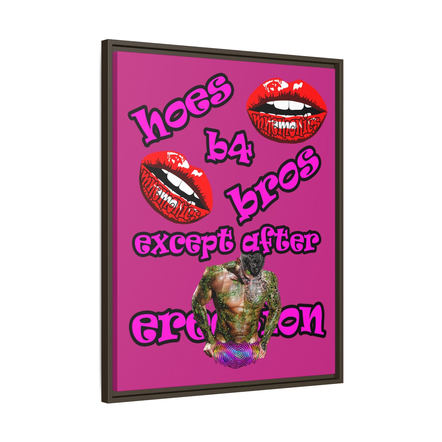 hoes b4 bros - framed canvas art (pink)