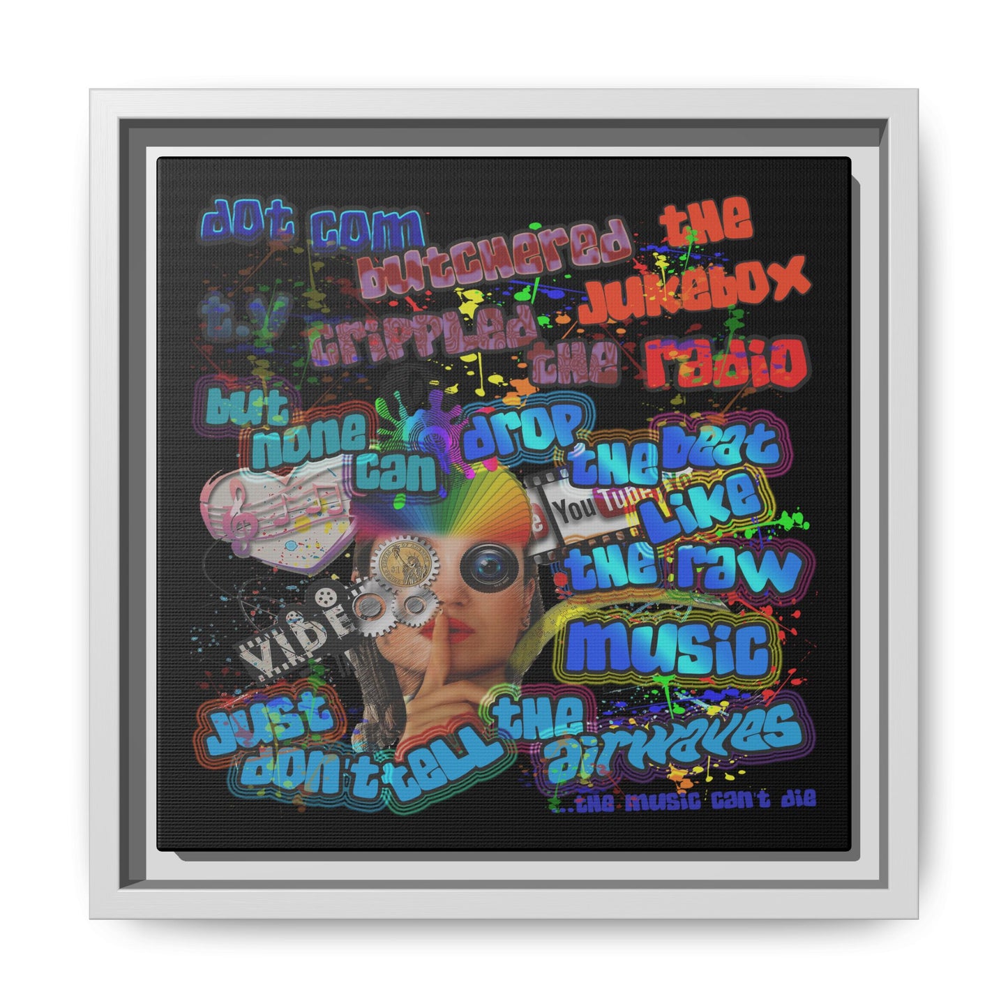 drop the beat - framed canvas art (black)