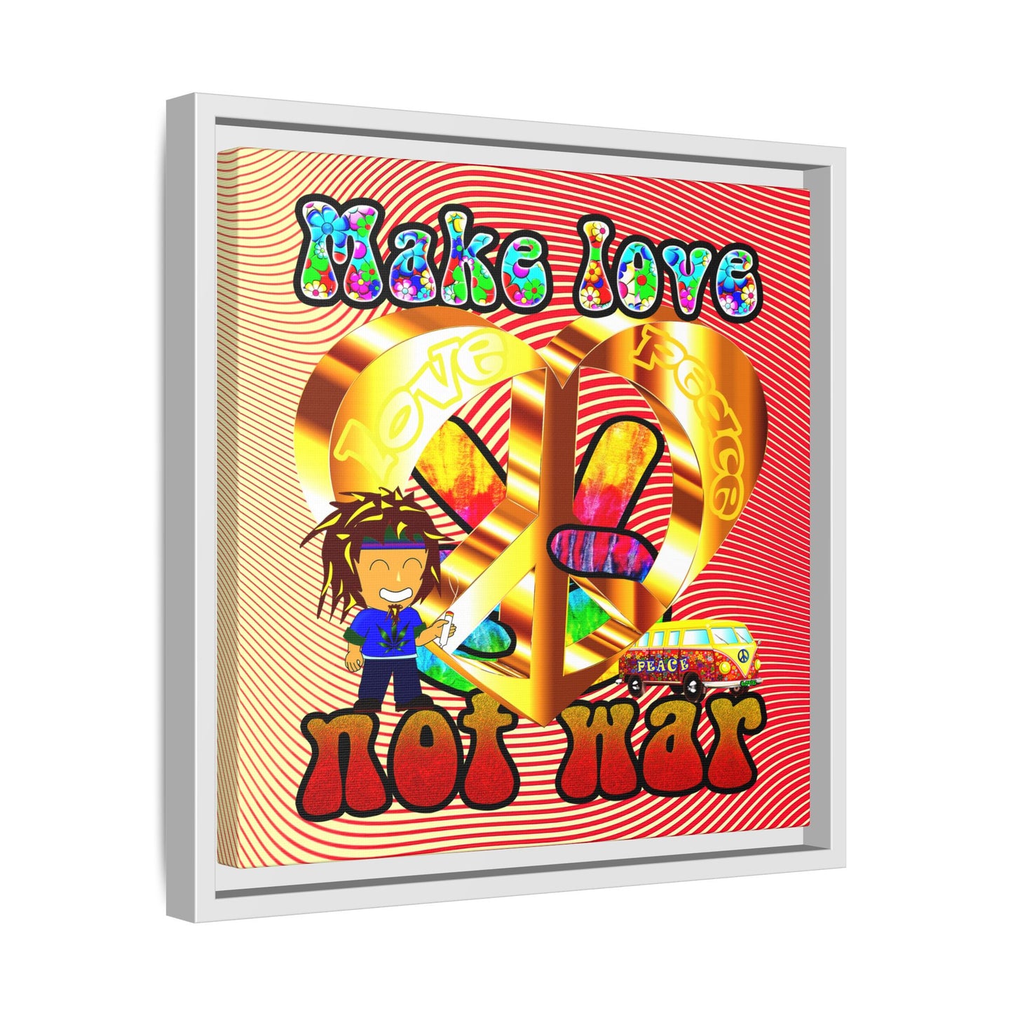 love peace - framed canvas art (yellow-orange wave)