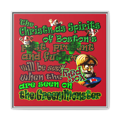 christmas spirits of boston - framed canvas art (dark red)