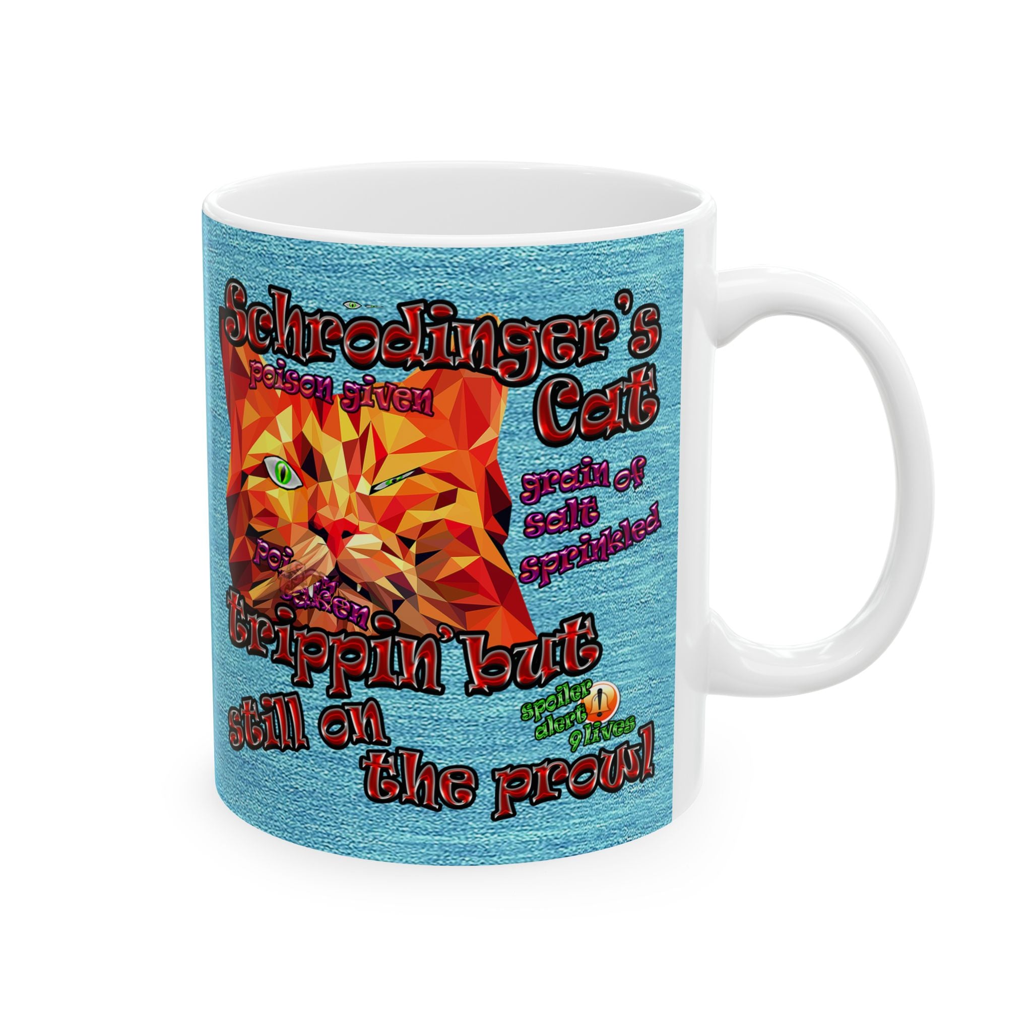 schrodinger's cat - White Mug (faded blue)