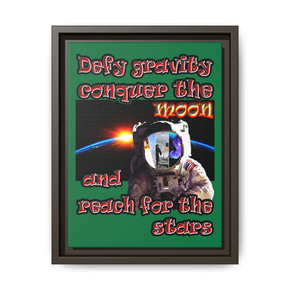 defy conquer reach - framed canvas art (dark green)