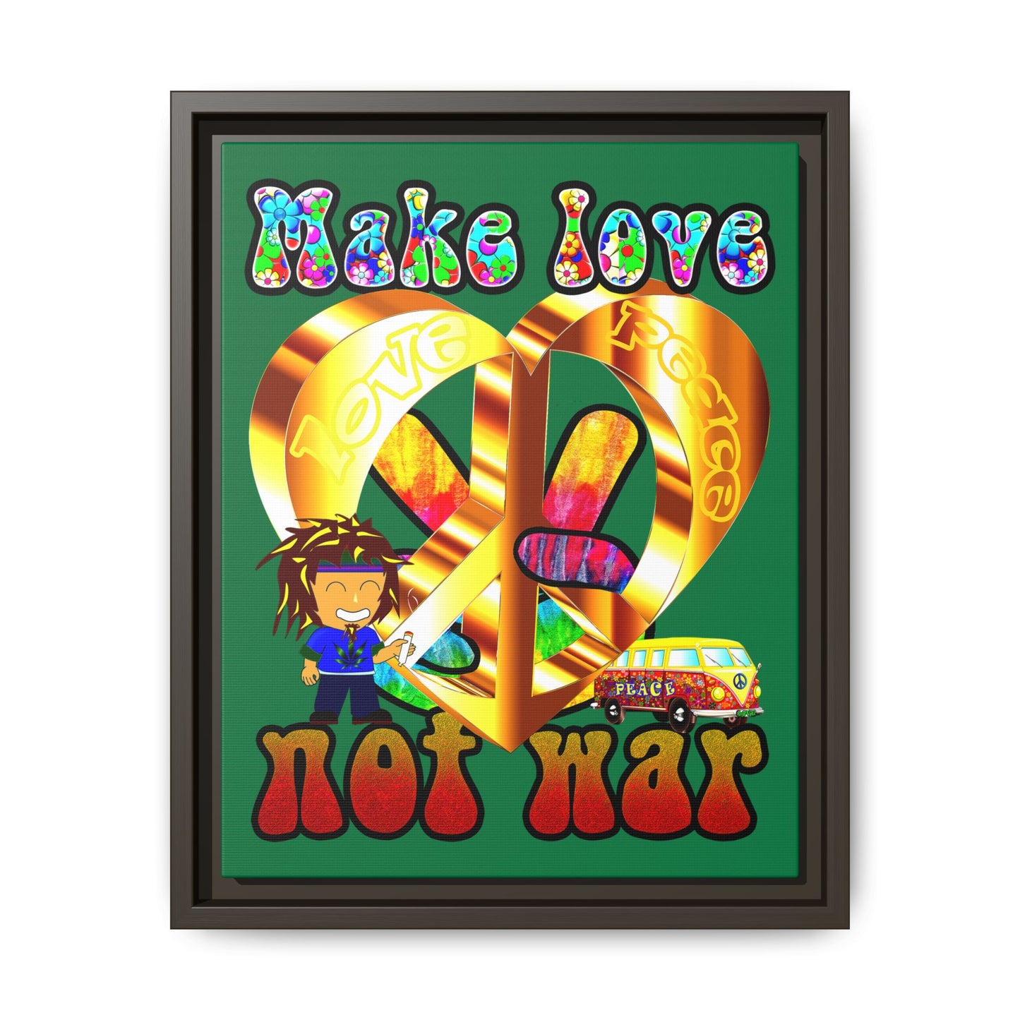 love peace - framed canvas art (dark green)