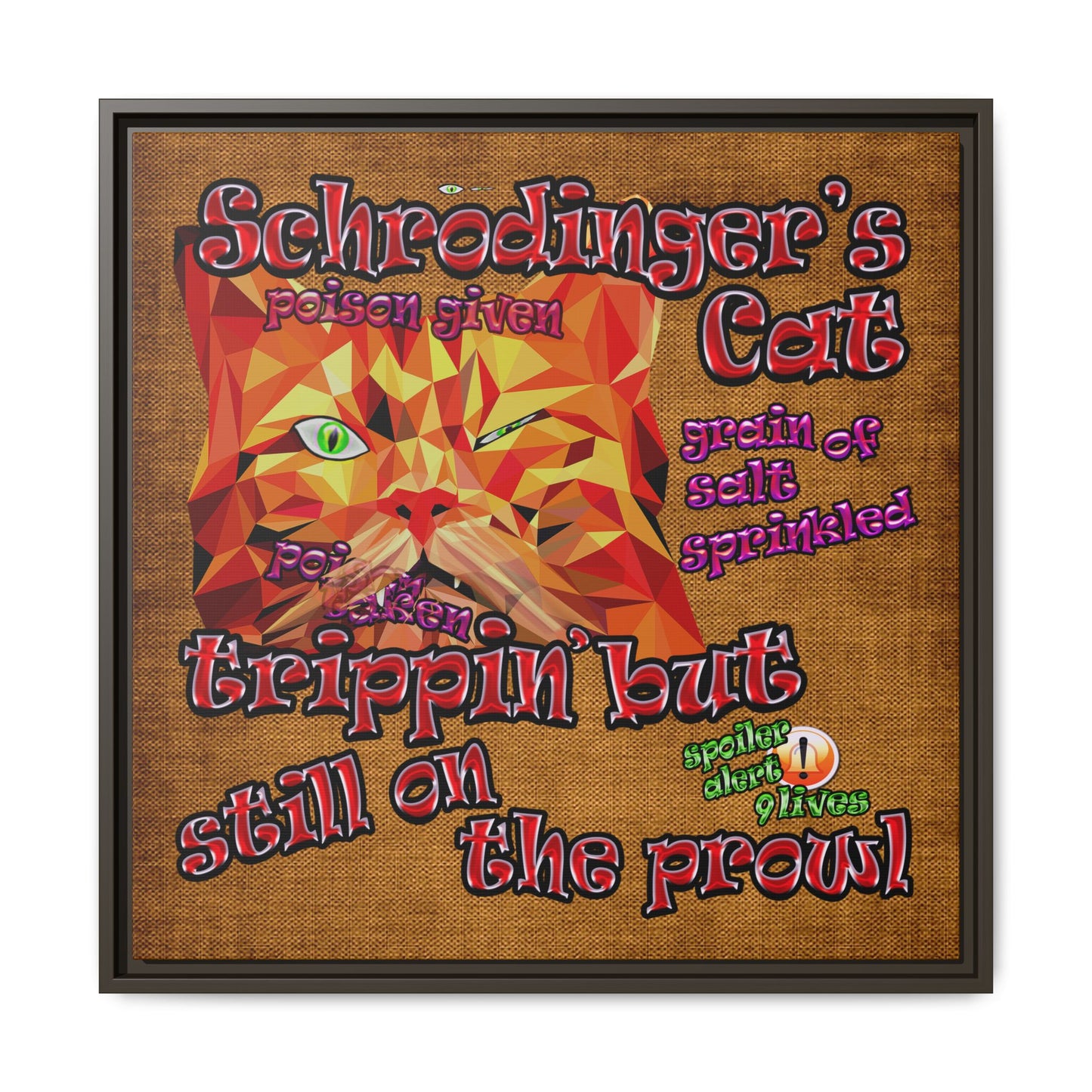 schrodinger's cat - framed canvas art (brown papyrus)