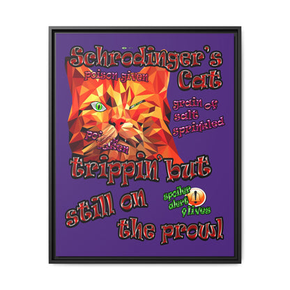 schrodinger's cat - framed canvas art (purple)