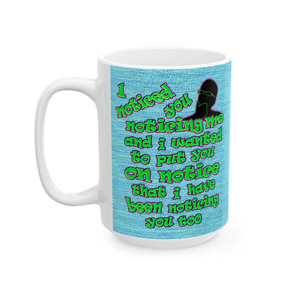 noticed you noticing - White Mug (faded dark blue)