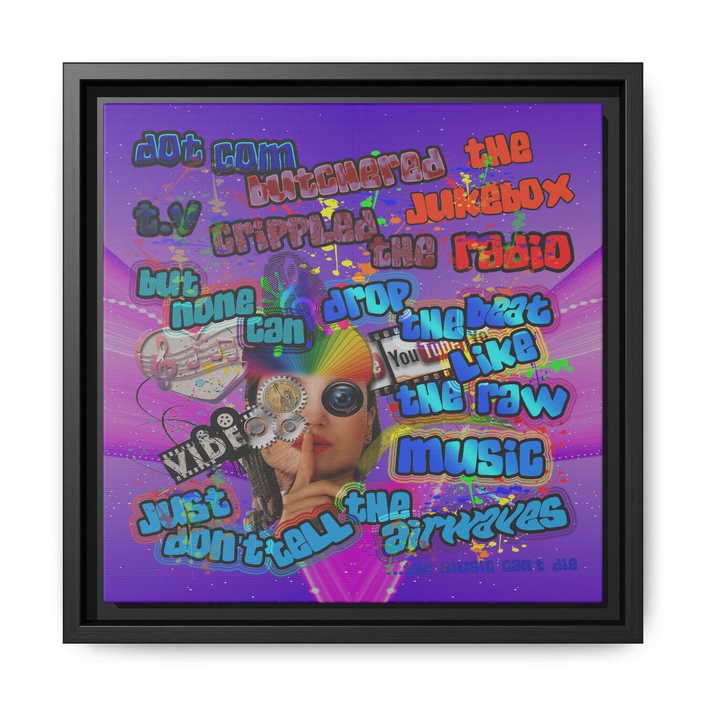 drop the beat - framed canvas art (purple-pink wave)