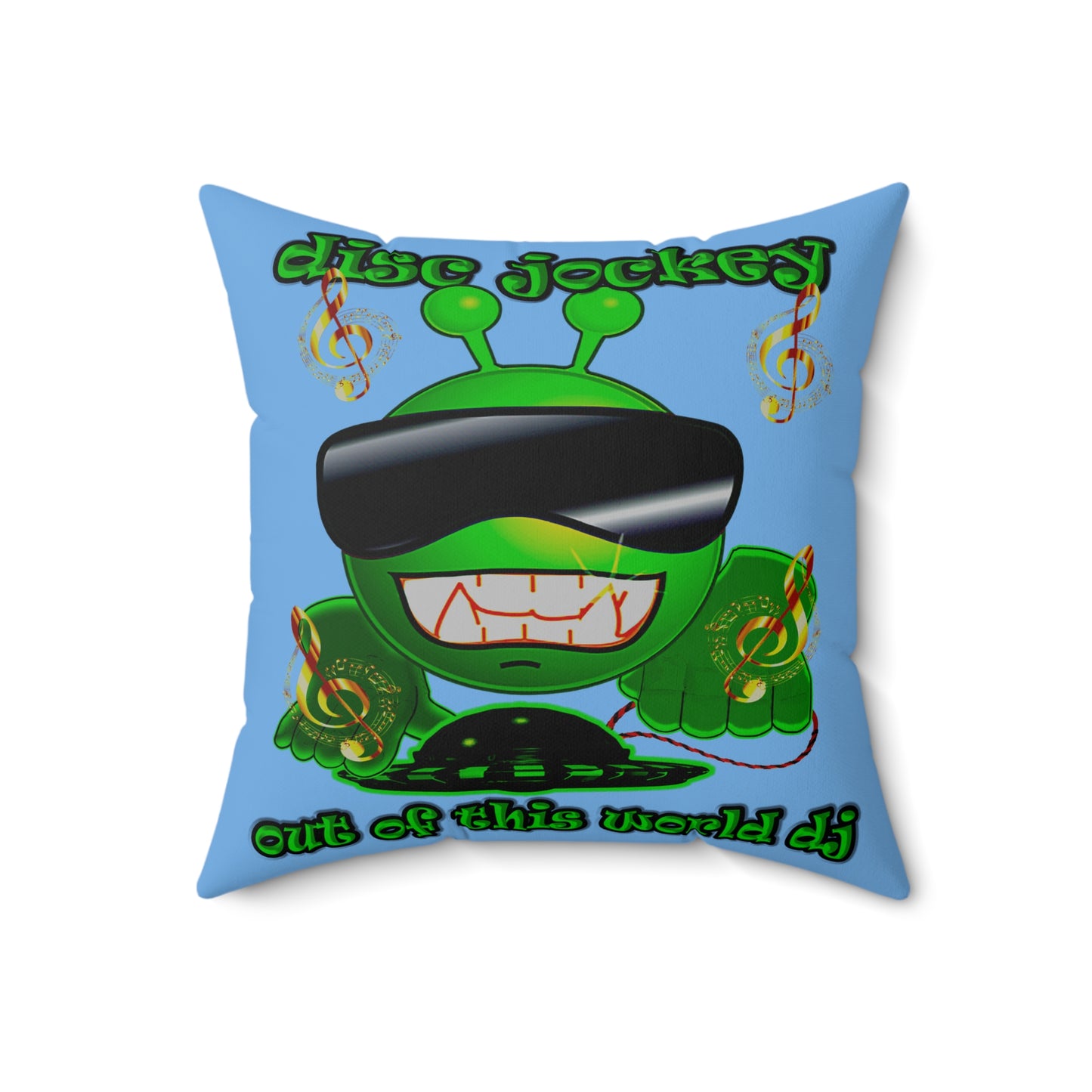 disc jockey - Spun Polyester Square Pillow - (light blue)