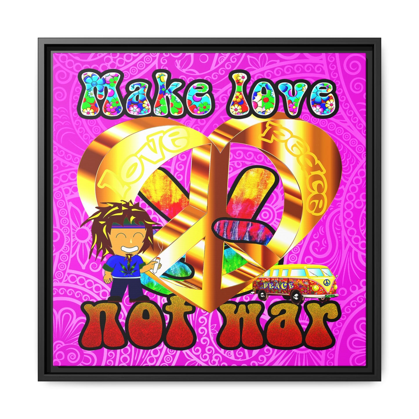 love peace - framed canvas art (pink swirl)