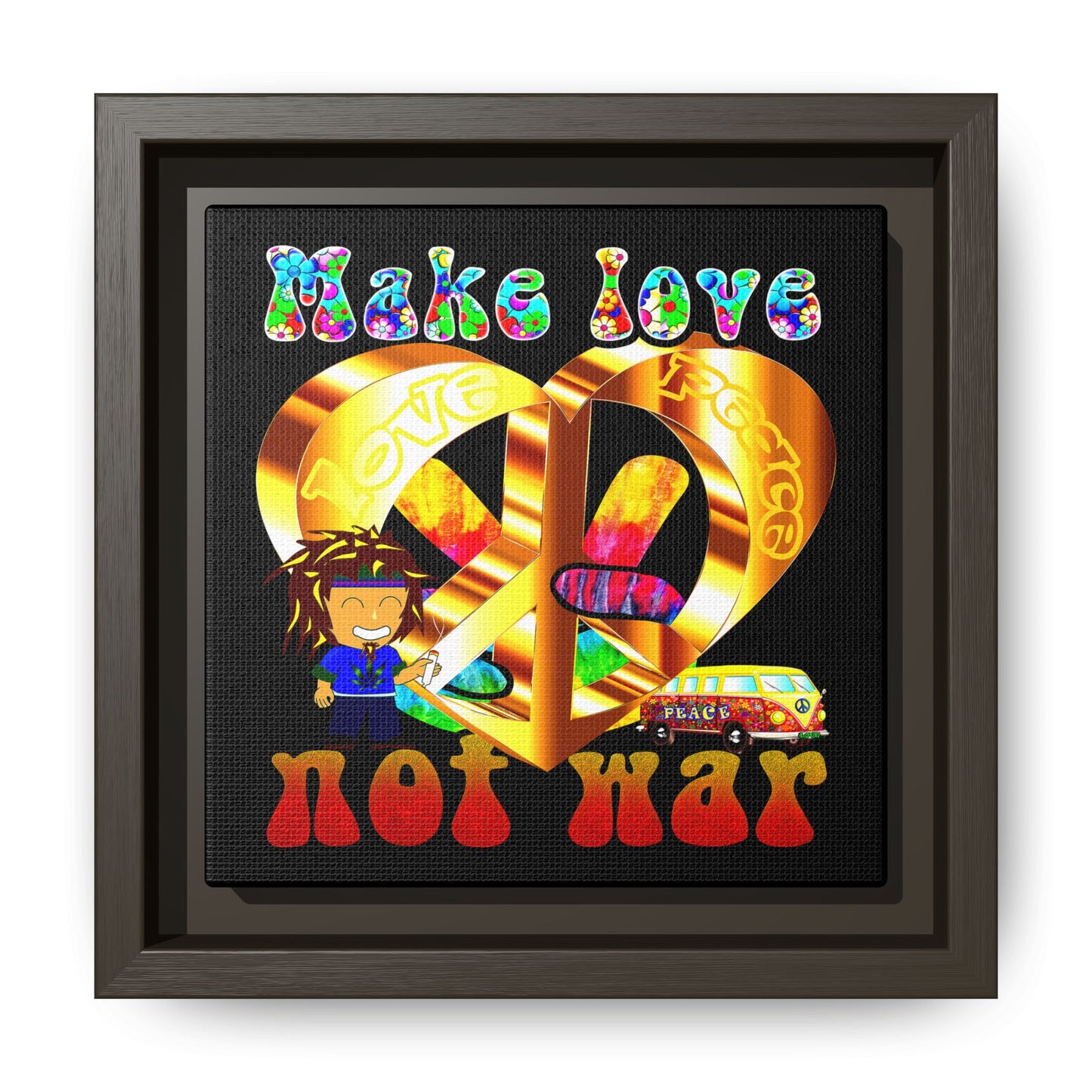 love peace - framed canvas art (black)