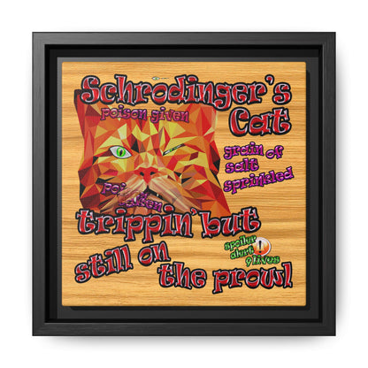 schrodinger's cat - framed canvas art (butterscotch wood finish)