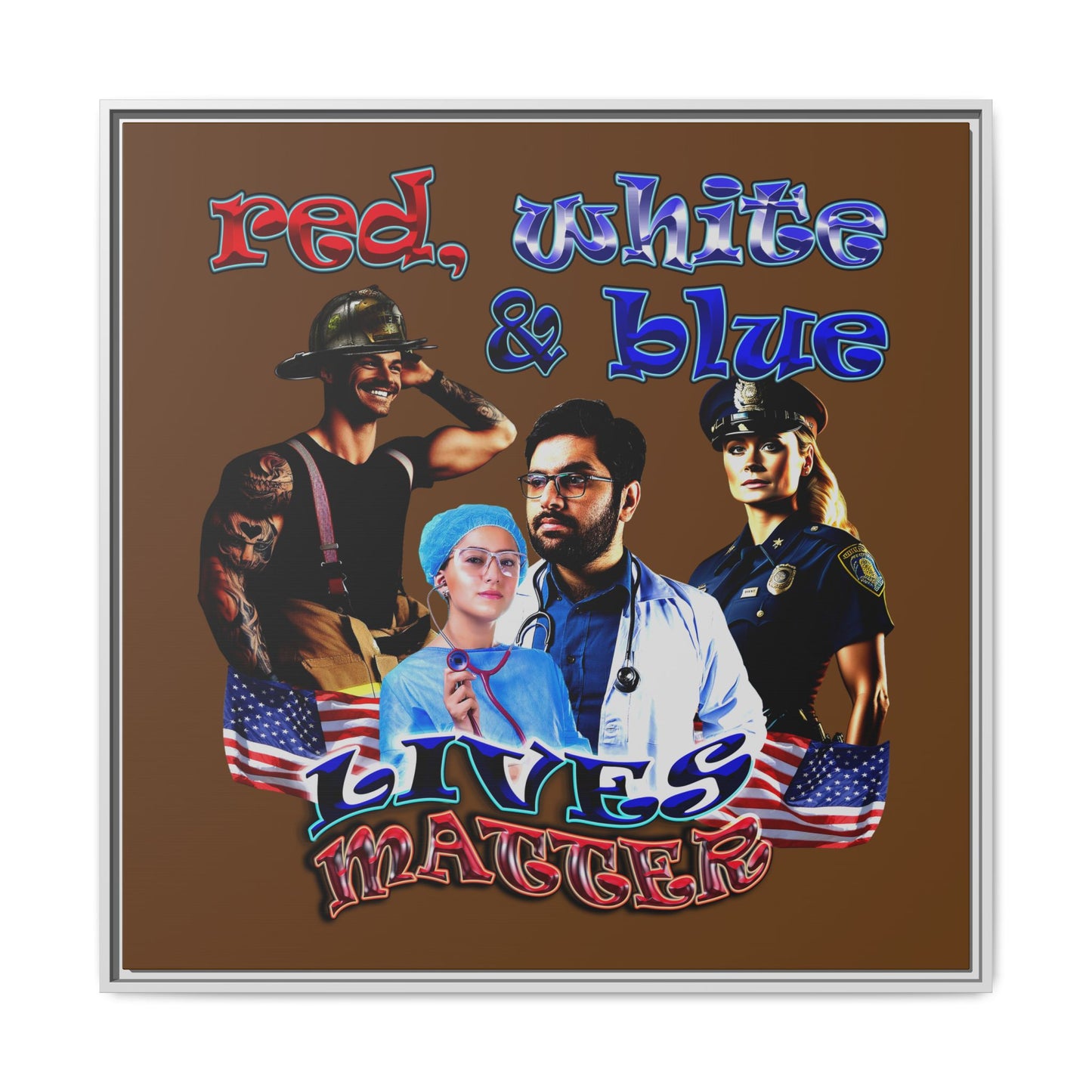 rw&b lives matter - framed canvas art (brown)