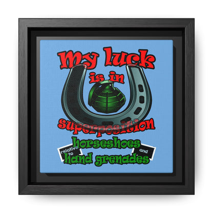 my luck - framed canvas art (light blue)