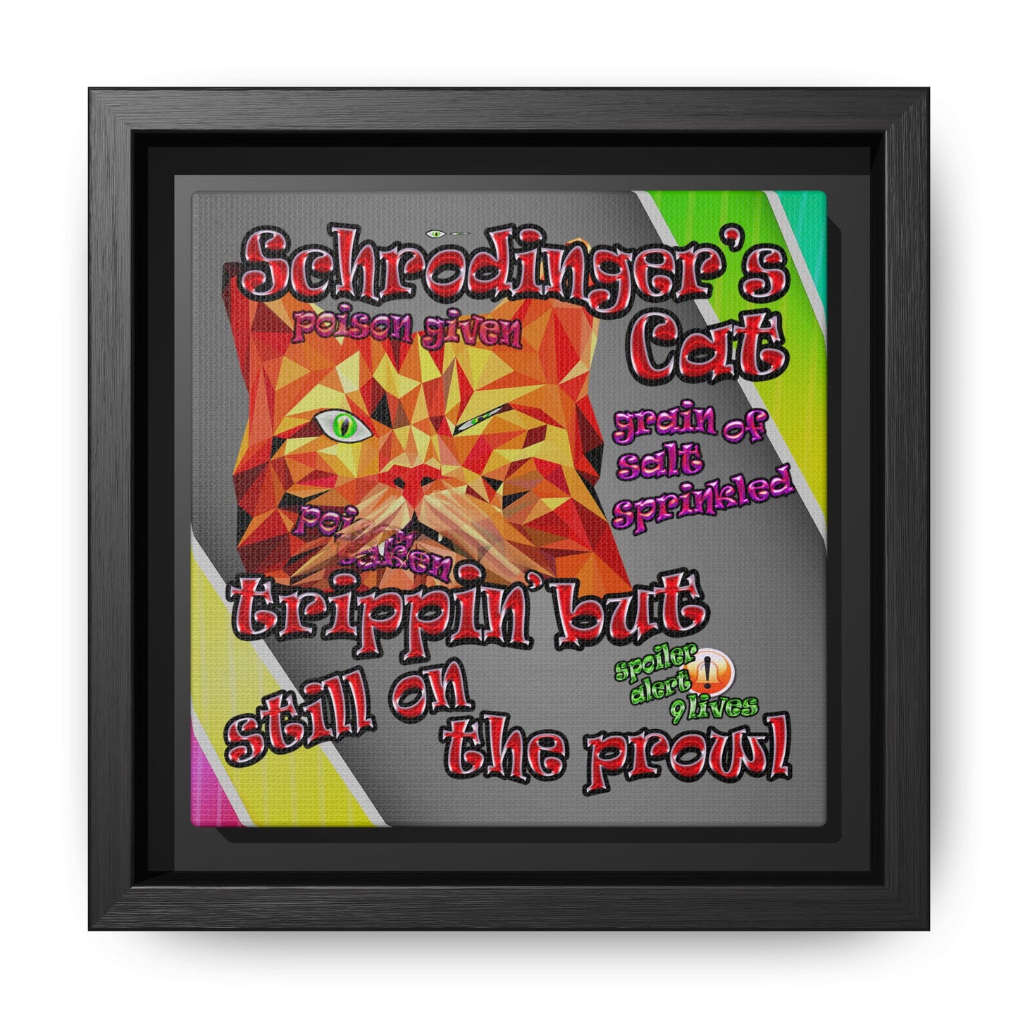 schrodinger's cat - framed canvas art (rainbow split)