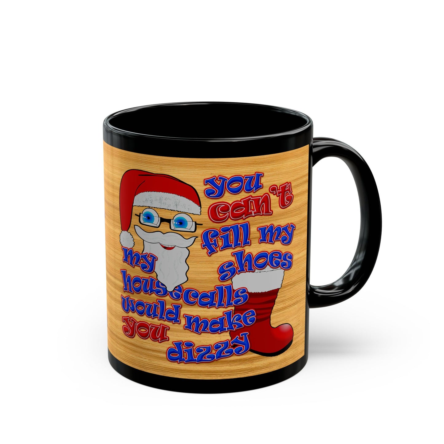 santa's shoes - Black Mug (butterscotch wood finish)