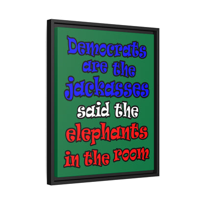 donkeys and elephants - framed canvas art (dark green)