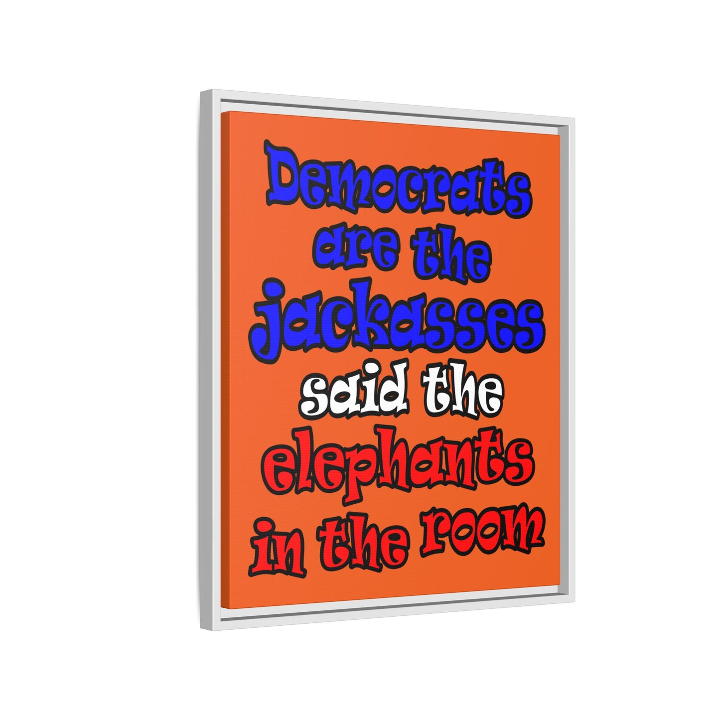 donkeys and elephants - framed canvas art (orange)
