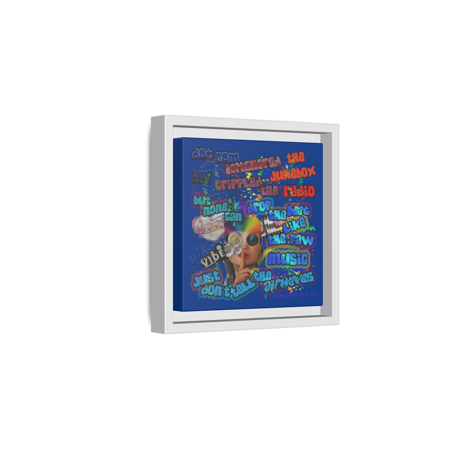 drop the beat - framed canvas art (dark blue)