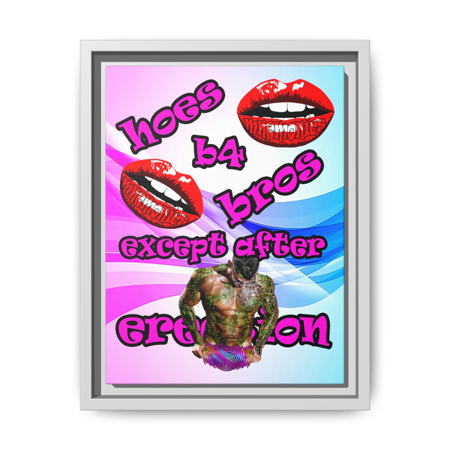 hoes b4 bros - framed canvas art (light blue-pink wave)