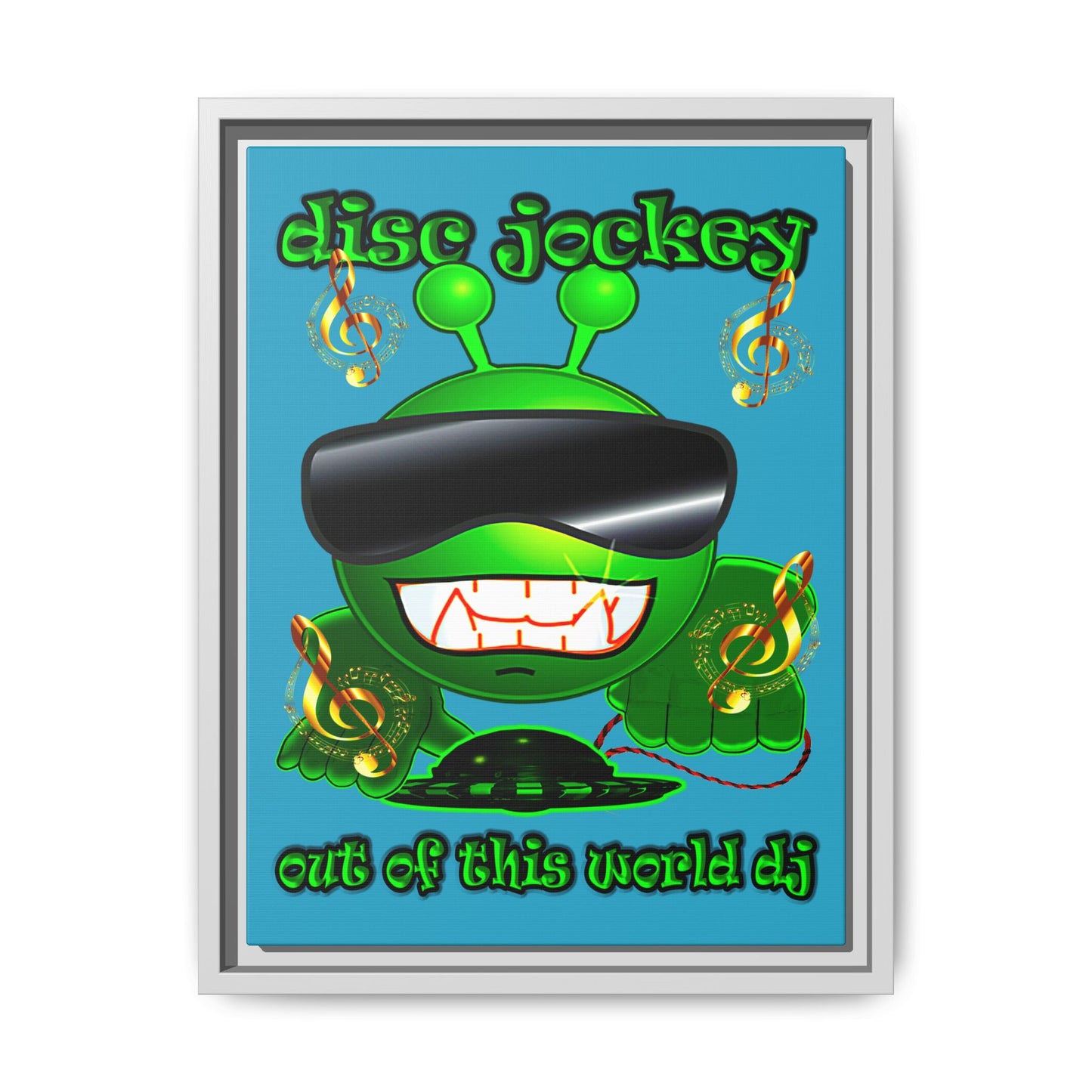 disc jockey - framed canvas art (turquoise)