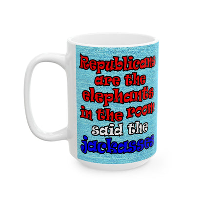donkeys and elephants - White Mug (faded blue)