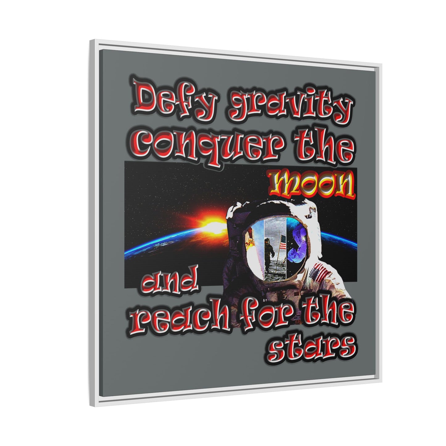 defy conquer reach - framed canvas art (dark grey)