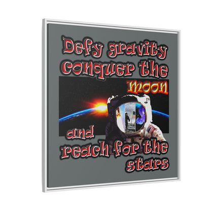 defy conquer reach - framed canvas art (dark grey)