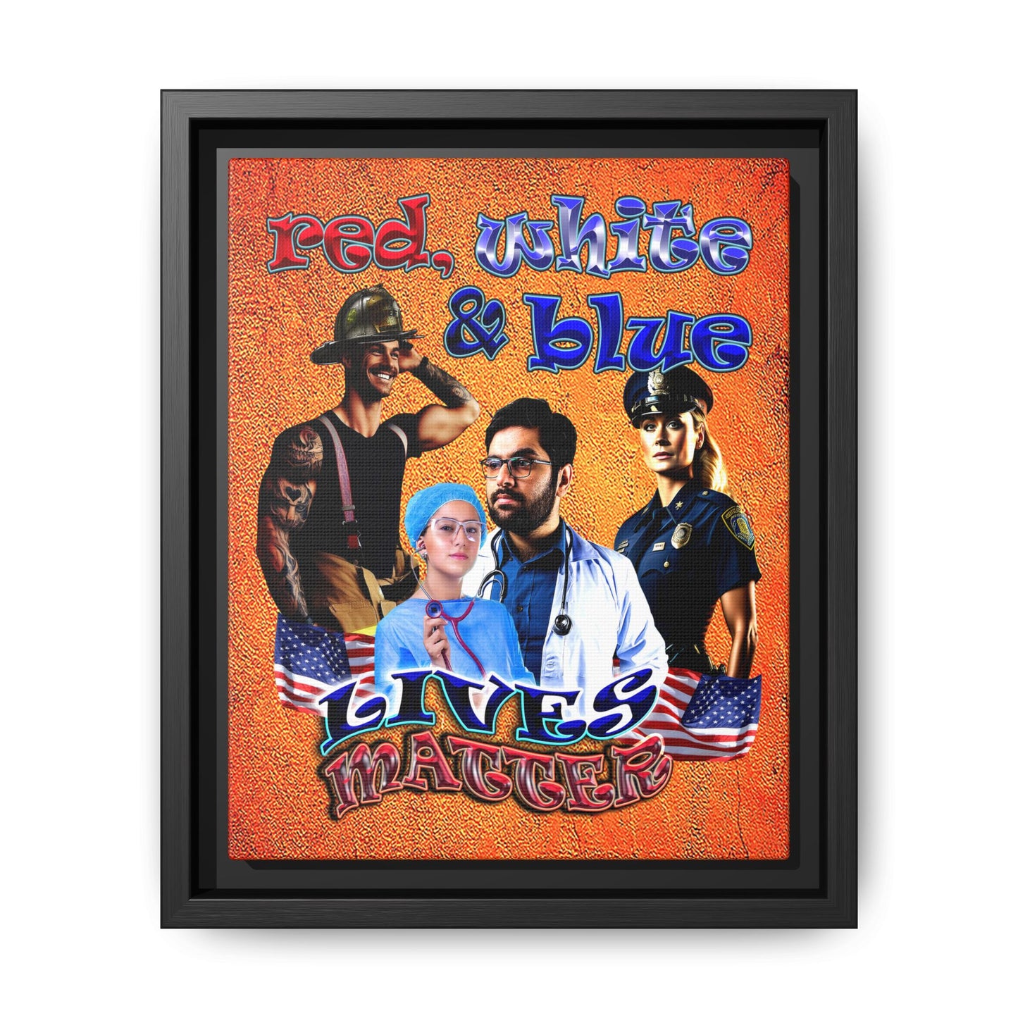 rw&b lives matter - framed canvas art (burnt orange)