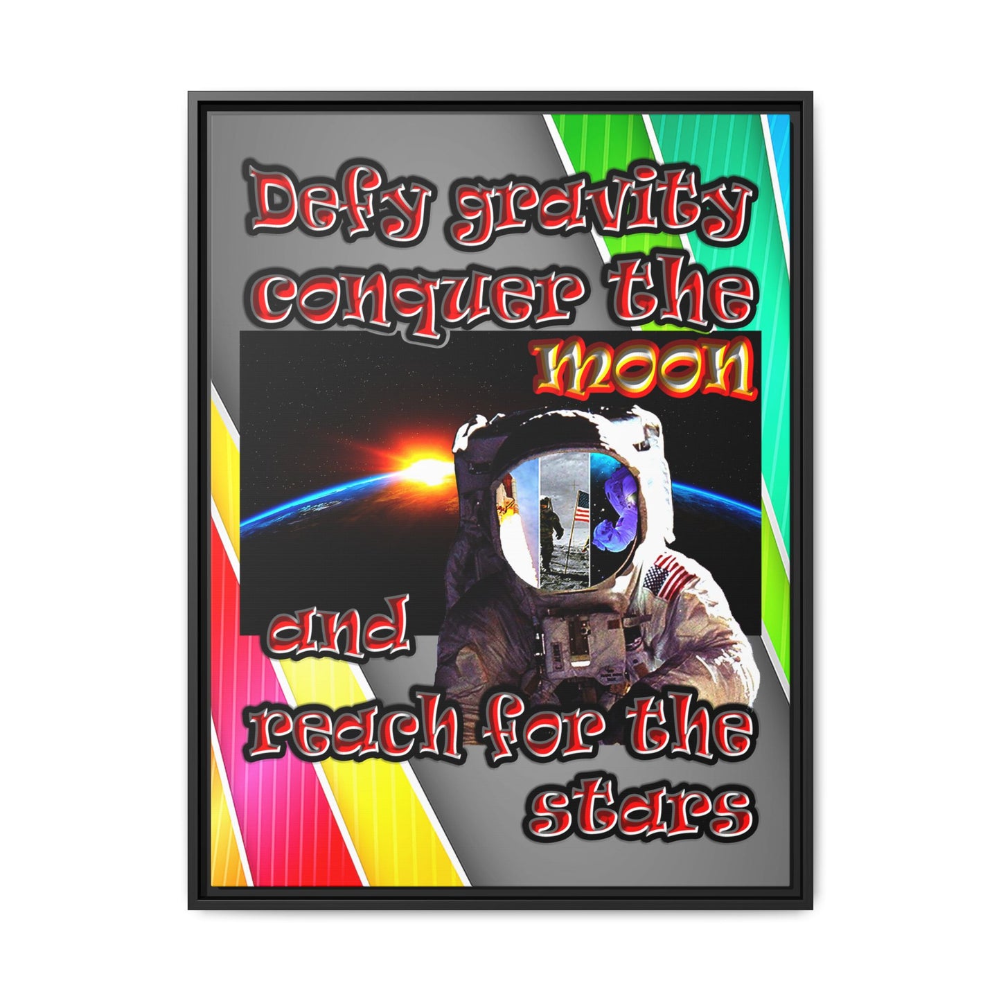 defy conquer reach - framed canvas art (rainbow split)