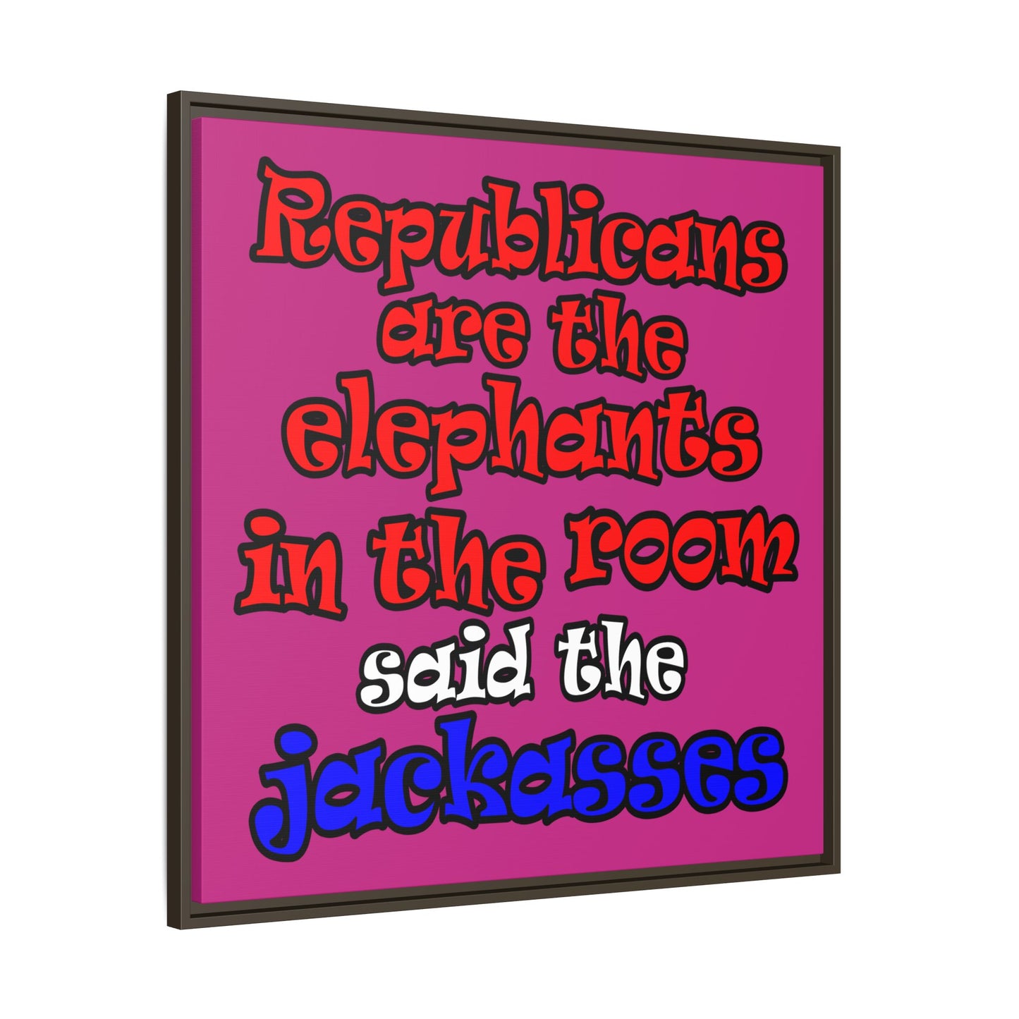 donkeys and elephants - framed canvas art (pink)