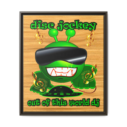 disc jockey - framed canvas art (butterscotch wood finish)