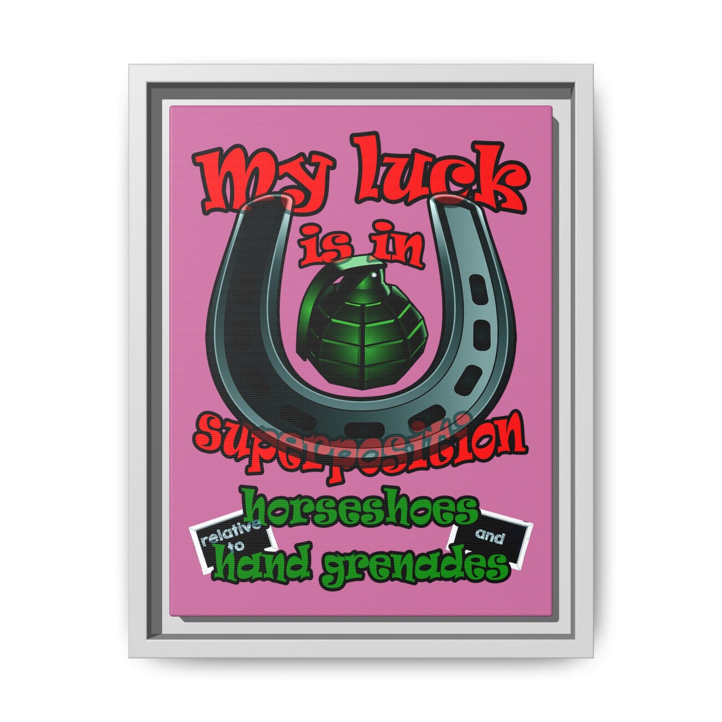 my luck - framed canvas art (light pink)