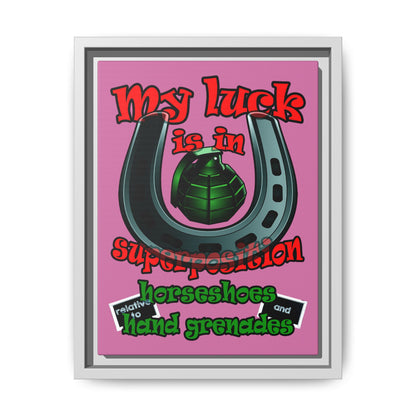 my luck - framed canvas art (light pink)