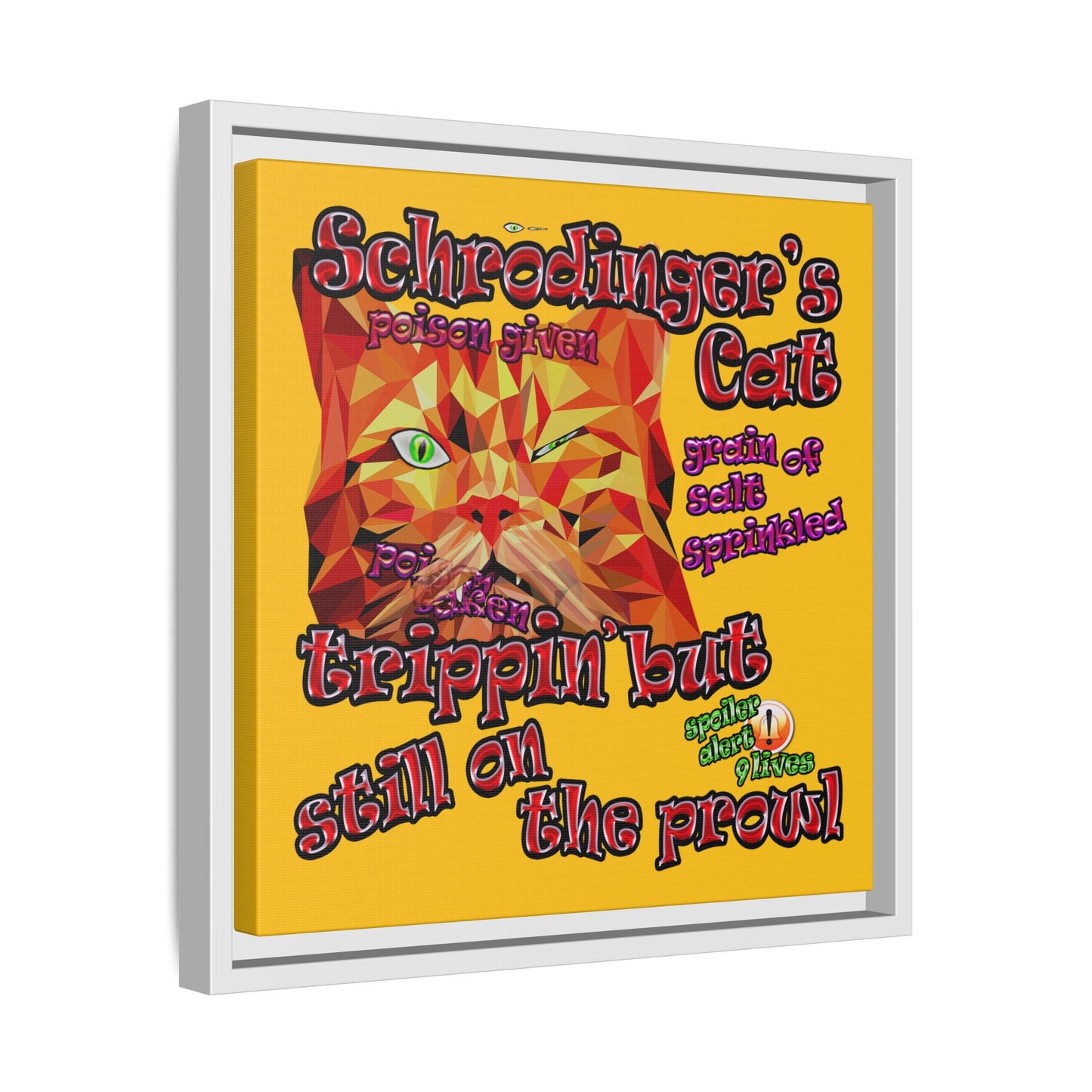 schrodinger's cat - framed canvas art (yellow)