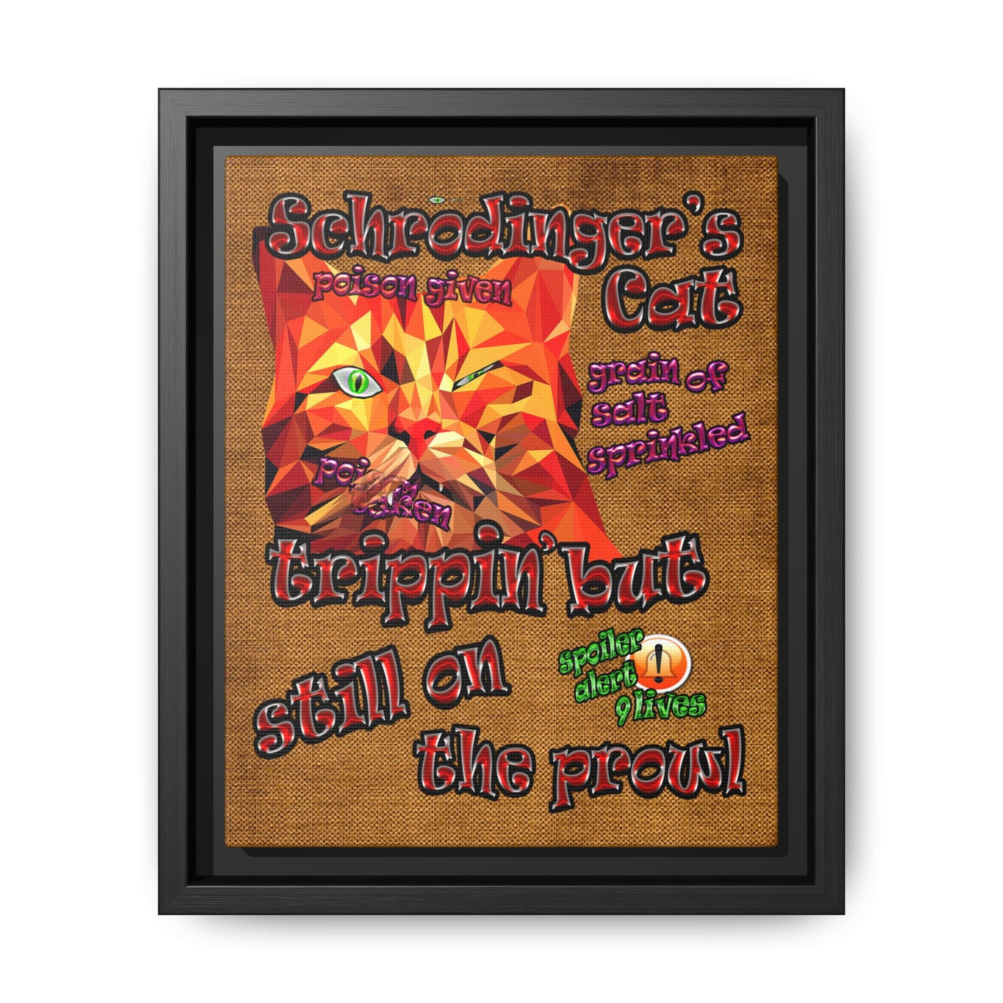 schrodinger's cat - framed canvas art (brown papyrus)