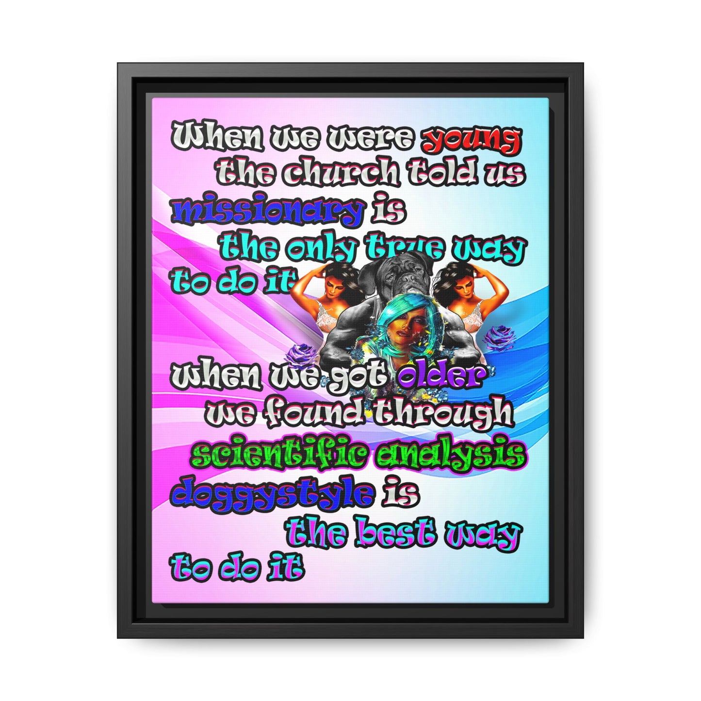 doggystyle - framed canvas art (light blue-pink wave)