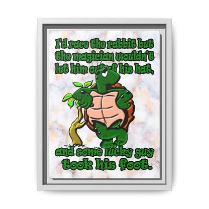 turtle race - framed canvas art (white marble)