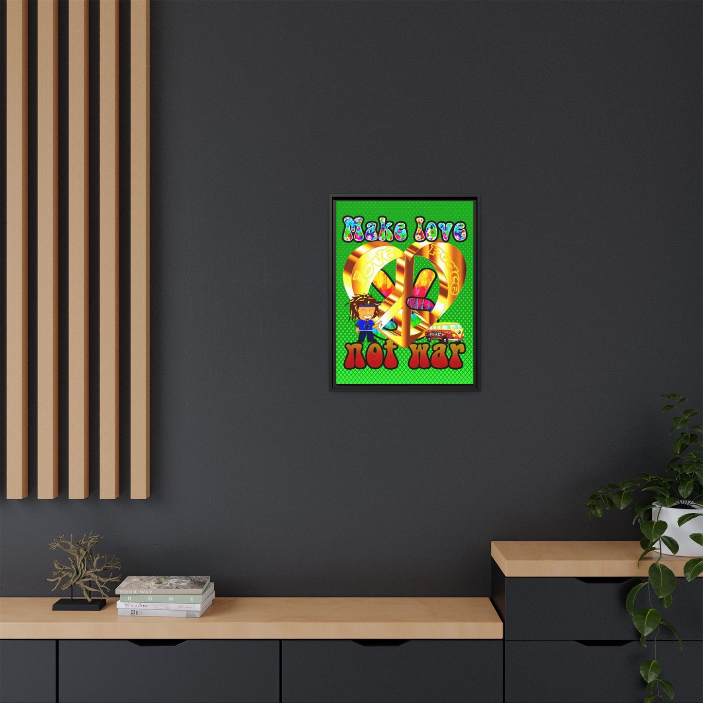 love peace - framed canvas art (logo green)