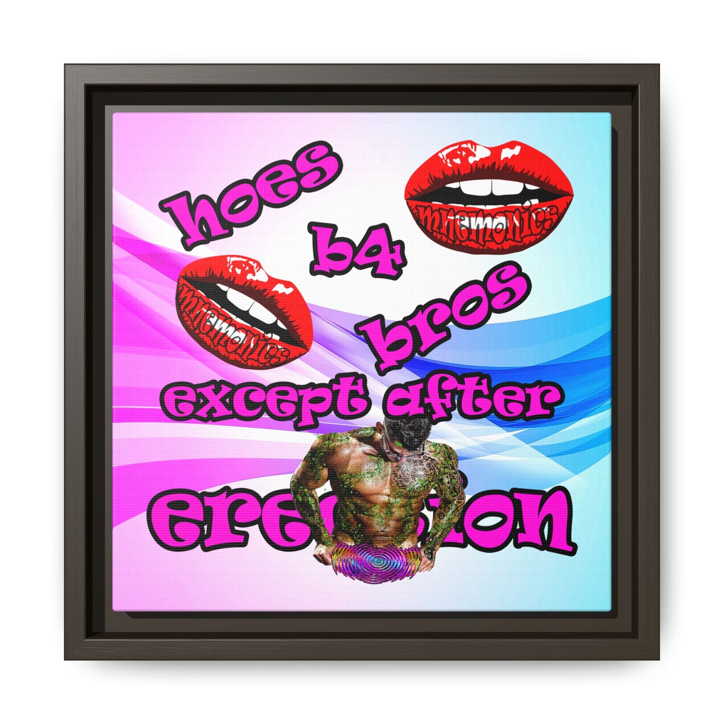 hoes b4 bros - framed canvas art (light blue-pink wave)