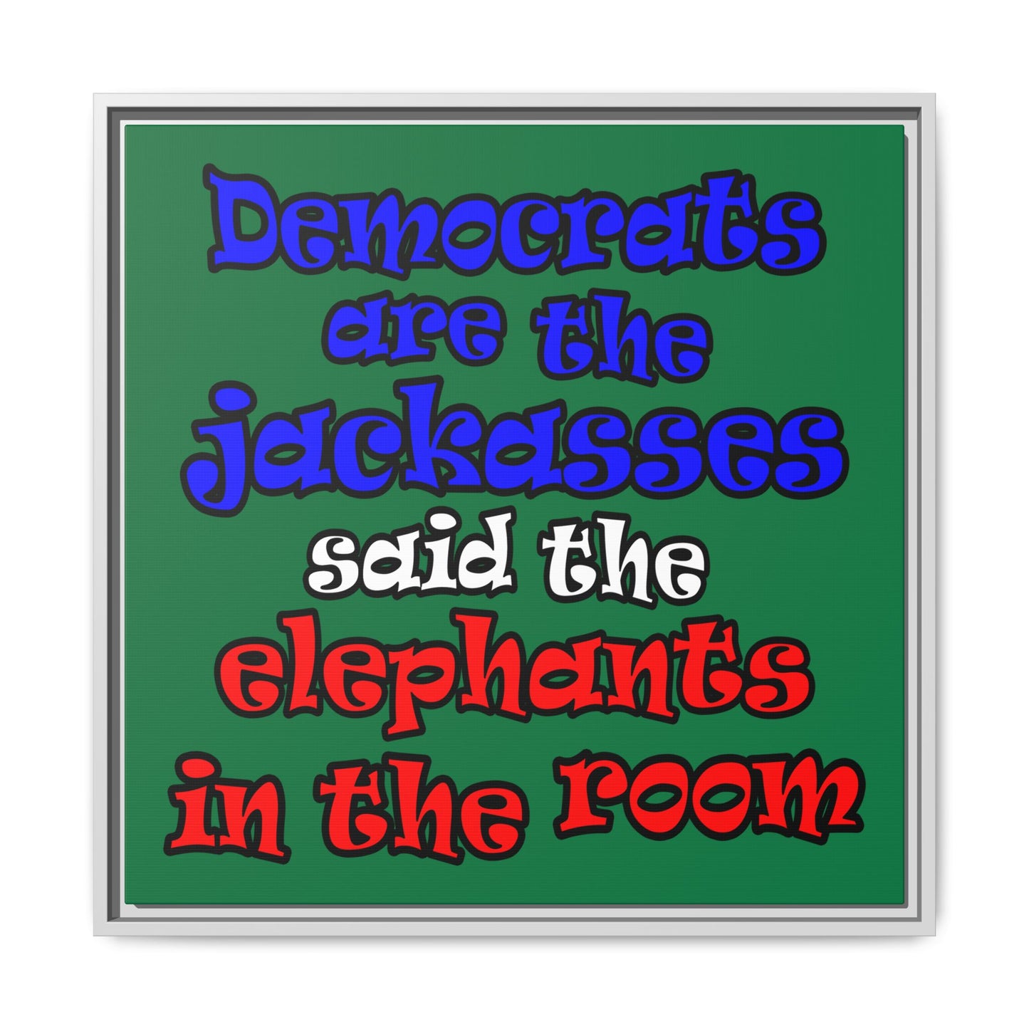 donkeys and elephants - framed canvas art (dark green)