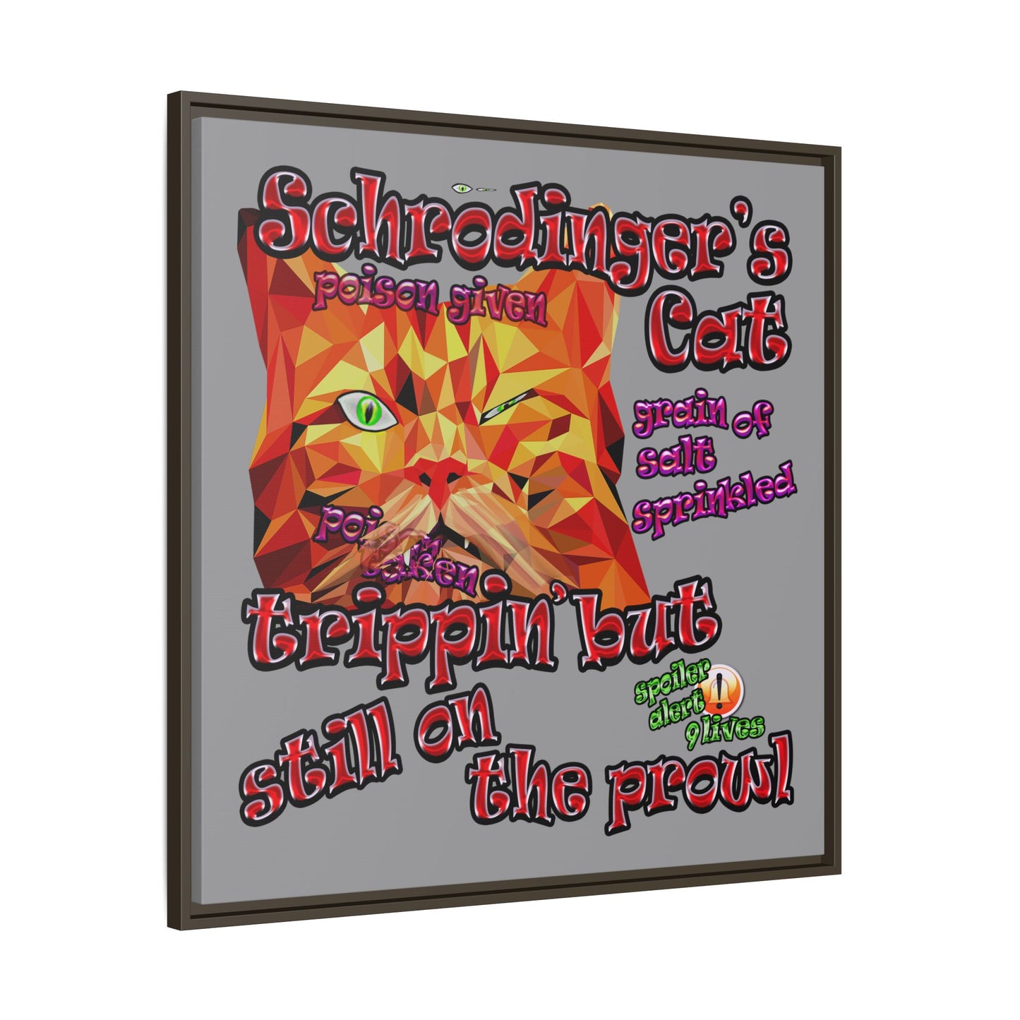 schrodinger's cat - framed canvas art (grey)